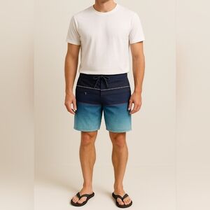 Burnside Gradient Blue White Ombre 10" Board Shorts Size 30